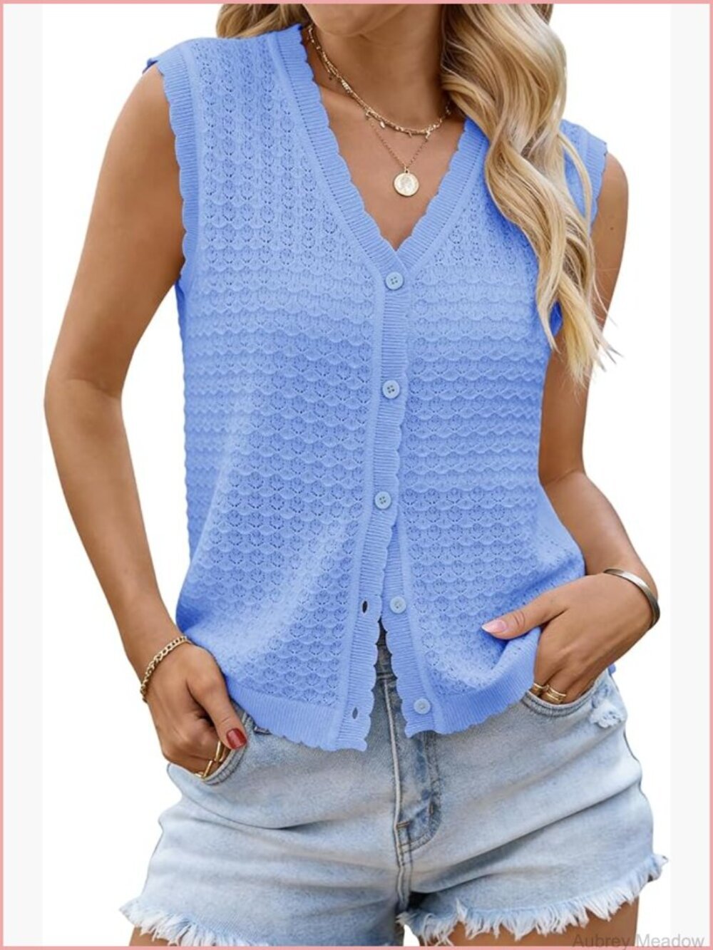 Sleeveless V Neck Sweater Vest Crochet Knit Button Down Summer Top Cardigan